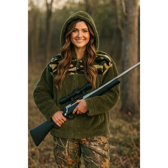 Canice Apparel Olive Camo Zip Fleece Hoodie Cozy Sherpa Jacket Outdoors~NEW - Picture 1 of 9